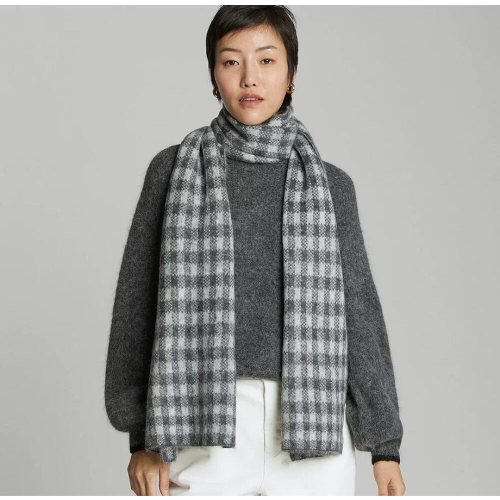 Everlane The Alpaca Patterned Scarf Gray Buffalo Check One Size Unisex